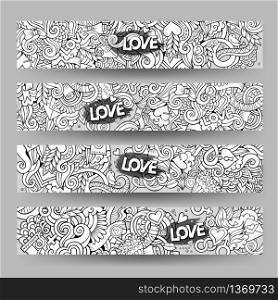 Graphics vector hand-drawn Love and Valentines Doodle. Horizontal line art banners design templates set. Graphics vector hand-drawn Love and Valentines Doodle.