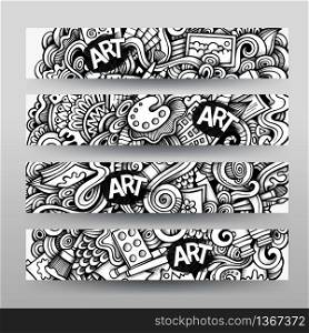 Graphics vector hand-drawn sketchy trace Art Ccraft Doodle. Horizontal banners design templates set. Graphics vector hand drawn sketchy trace Art Ccraft Doodle