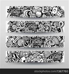 Graphics vector hand drawn sketchy trace Casino Doodle horizontal banner. Design templates set. Graphics vector hand drawn sketchy trace Casino Doodle banners