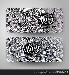 Graphics vector hand drawn sketchy trace Music Doodle horizontal banner. Design templates set. Graphics vector hand drawn sketchy trace Music Doodle banners