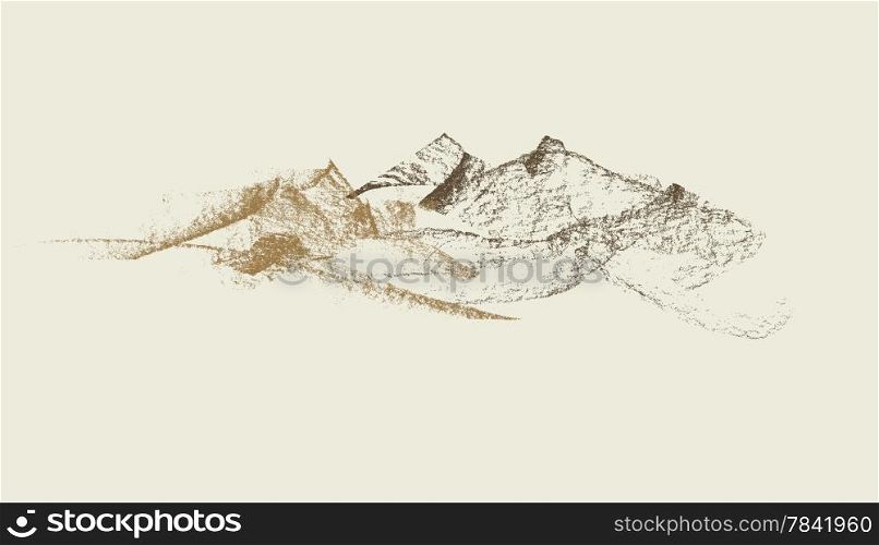 Graphite hand drawn mountains vector illustration. Eps and Hi-res jpg included.