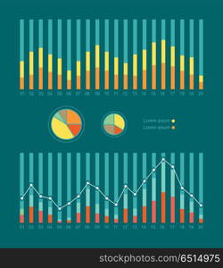 Graphs and Charts Show Weather Changing. Vector. Set of elements for infographics. Graphs and Charts show weather changing. Weather forecast concept. Strength of wind, tornado, hurricane. For website and mobile app designs. Vector illustration