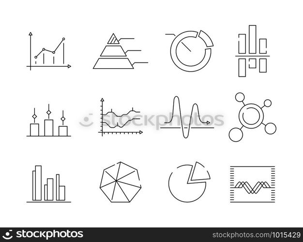 Graphs charts icons. Business statistics graphic outline vector symbols isolated. Illustration of graphic and chart, business outline diagram. Graphs charts icons. Business statistics graphic outline vector symbols isolated