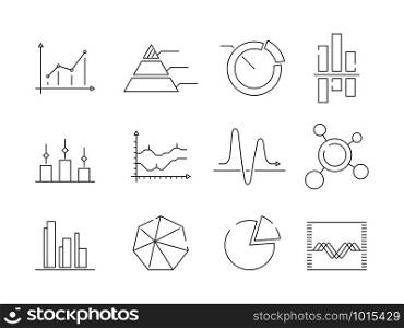 Graphs charts icons. Business statistics graphic outline vector symbols isolated. Illustration of graphic and chart, business outline diagram. Graphs charts icons. Business statistics graphic outline vector symbols isolated