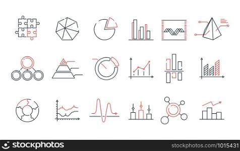 Graphs statistics icon. Financial business charts office stats vector colorful line trending symbols. Business outline group analytics stats illustration. Graphs statistics icon. Financial business charts office stats vector colorful line trending symbols