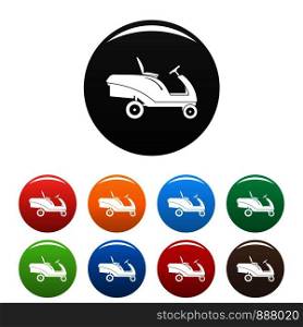 Grass cut truck icons set 9 color vector isolated on white for any design. Grass cut truck icons set color