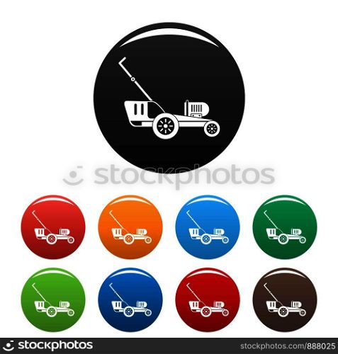 Grass cutter icons set 9 color vector isolated on white for any design. Grass cutter icons set color
