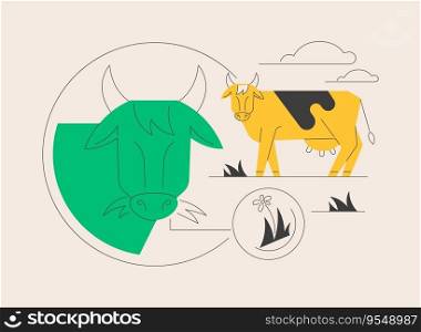 Grass fed beef abstract concept vector illustration. Grass-finished beef, finest nutrient-rich meat diet, eco farming, saturated fats, antioxidants, rotational grazing abstract metaphor.. Grass fed beef abstract concept vector illustration.