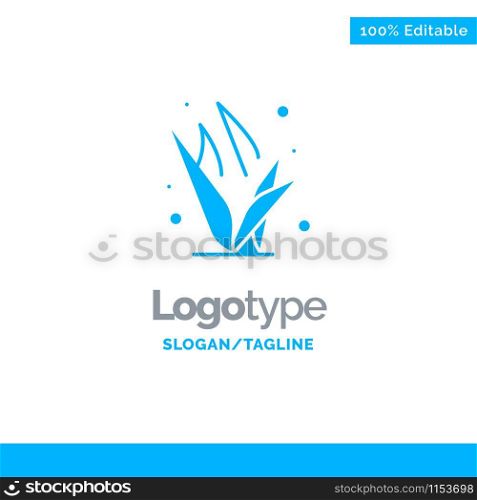 Grass, Grasses, Green, Spring Blue Solid Logo Template. Place for Tagline