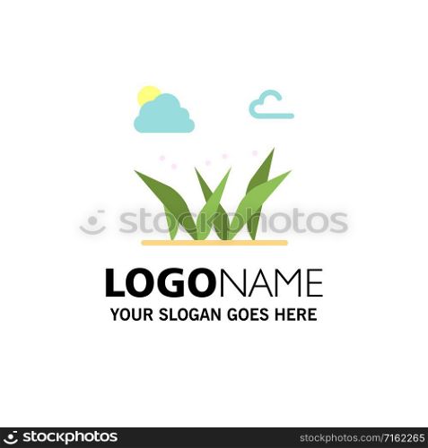 Grass, Grasses, Green, Spring Business Logo Template. Flat Color