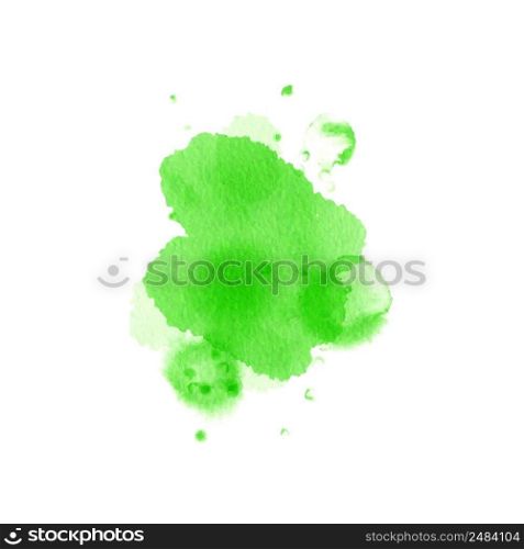 Grass green background stroke wish splashes and water blobs, made with watercolor. Abstract highlight, brush test doodle. Simple trendy background, artistic shape isolated on white. Clip art. Watercolor grass green spot free shape splash