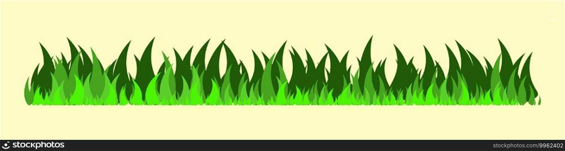 Grass line. Simple green lawn border or divider. Cartoon grassland vector illustration isolated on yellow background. Great for meadow field or garden seasonal design.