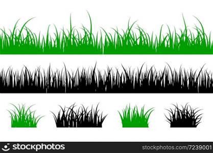 Grass silhouette. Lawn shape meadow landscape collection. Green and black elements for design. Vector line illustration isolated on white background. Grass silhouette. Lawn shape meadow landscape collection. Elements for design. Vector illustration isolated on white background