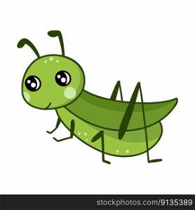 Grasshopper. Cartoon character. Sticker. Vector doodle illustration.