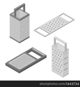 Grater icons set. Isometric set of grater vector icons for web design isolated on white background. Grater icons set, isometric style