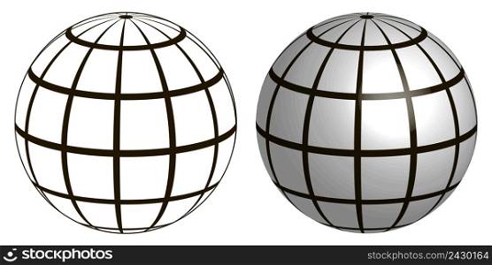 graticule globe Meridian and parallel , the field lines on the surface Meridian and parallel, vector template graticule
