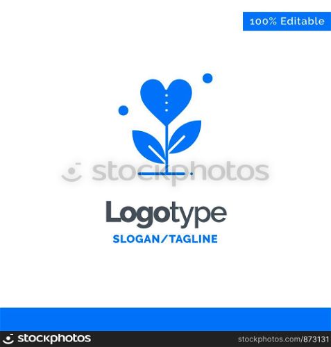 Gratitude, Grow, Growth, Heart, Love Blue Solid Logo Template. Place for Tagline