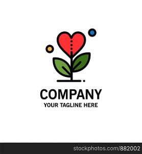 Gratitude, Grow, Growth, Heart, Love Business Logo Template. Flat Color