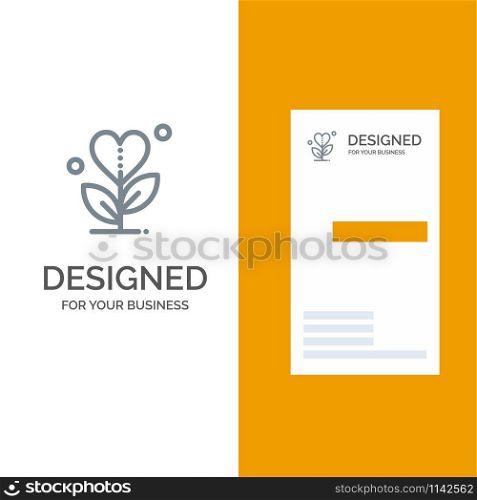 Gratitude, Grow, Growth, Heart, Love Grey Logo Design and Business Card Template