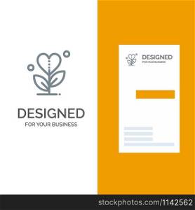 Gratitude, Grow, Growth, Heart, Love Grey Logo Design and Business Card Template
