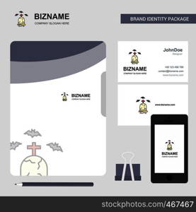 Grave Business Logo, File Cover Visiting Card and Mobile App Design. Vector Illustration