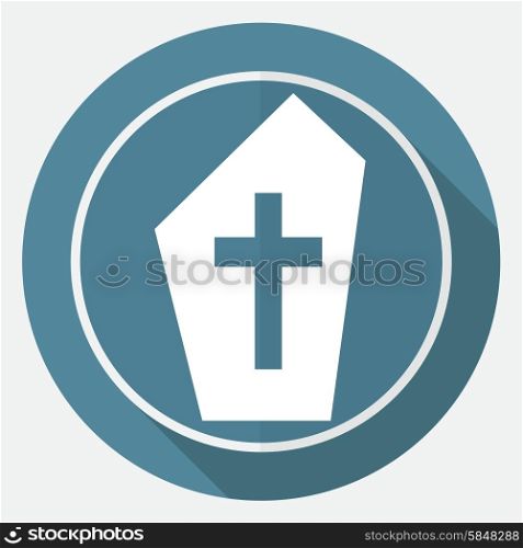 grave icon on white circle with a long shadow
