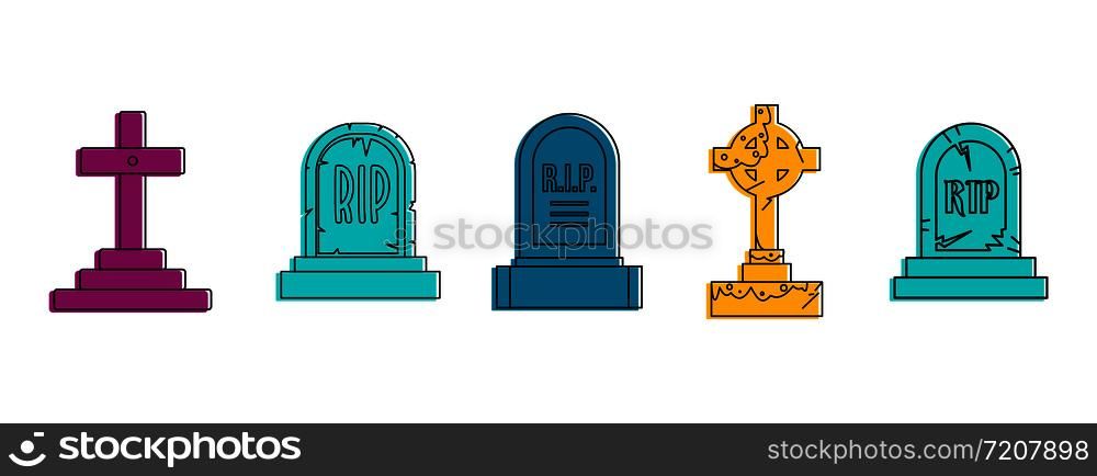 Grave icon set. Color outline set of grave vector icons for web design isolated on white background. Grave icon set, color outline style