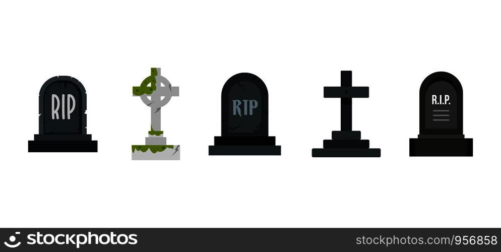 Grave icon set. Flat set of grave vector icons for web design isolated on white background. Grave icon set, flat style