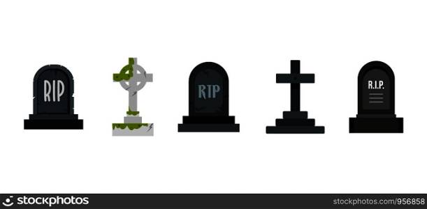 Grave icon set. Flat set of grave vector icons for web design isolated on white background. Grave icon set, flat style