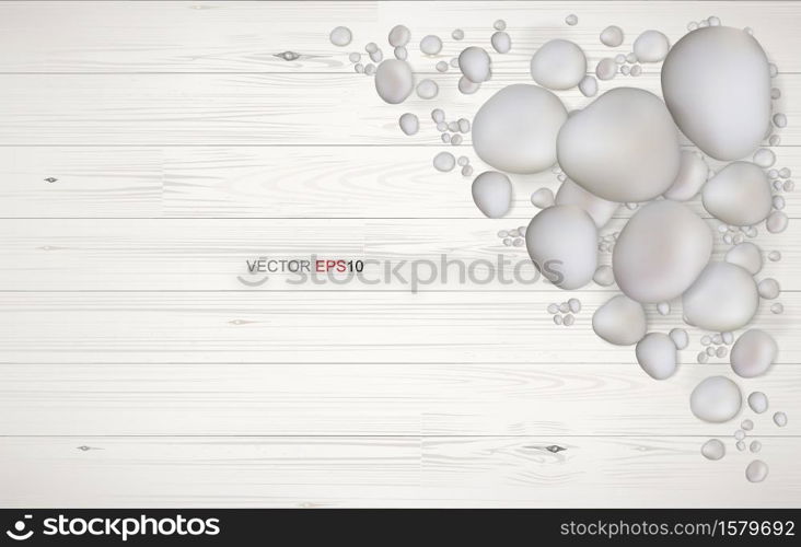 Gravel stone background and white wood. Vector illustration.