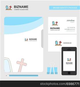 Graveyard Business Logo, File Cover Visiting Card and Mobile App Design. Vector Illustration