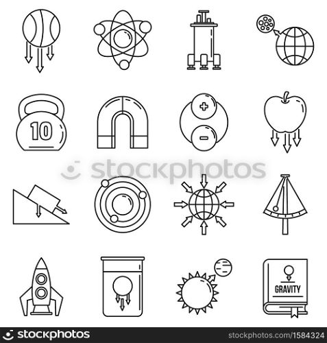 Gravity force icons set. Outline set of gravity force vector icons for web design isolated on white background. Gravity force icons set, outline style