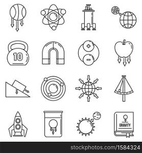 Gravity force icons set. Outline set of gravity force vector icons for web design isolated on white background. Gravity force icons set, outline style
