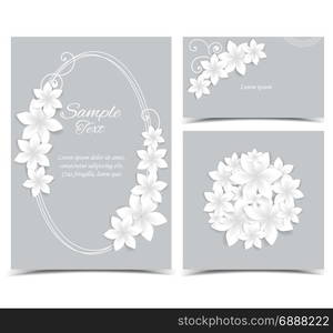 Gray background with white flowers. Vector illustration of flower. Gray background with white flowers. Set of greeting cards