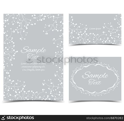 Gray background with white flowers. Vector illustration of gypsophila flower. Gray background with white flowers. Set of greeting cards
