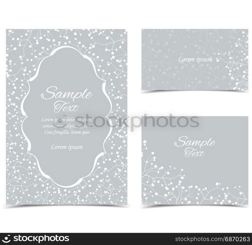 Gray background with white flowers. Vector illustration of gypsophila flower. Gray background with white flowers. Set of greeting cards