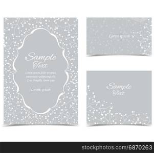Gray background with white flowers. Vector illustration of gypsophila flower. Gray background with white flowers. Set of greeting cards