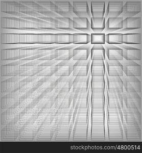 Gray color abstract infinity background, 3d structure with rectangles forming illusion of depth and perspective, vector illustration