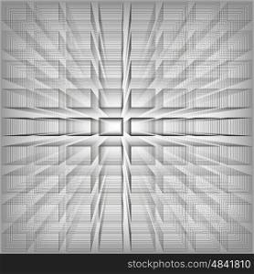 Gray color abstract infinity background, 3d structure with rectangles forming illusion of depth and perspective, vector illustration