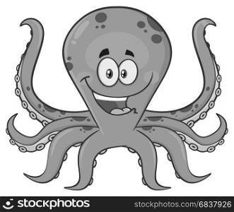 Gray Color Octopus Cartoon Mascot Character. Illustration Isolated On White Background