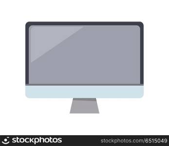 Gray Computer Monitor in Flat.. Gray computer monitor with blank screen in flat. LCD TV monitor. LCD TV screen. Smart TV Mock-up, Vector TV screen, LED TV. Isolated object on white background. Vector illustration.