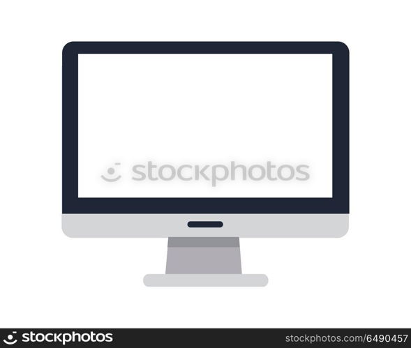 Gray Computer Monitor in Flat.. Gray computer monitor with blank white screen in flat. LCD TV monitor. LCD TV screen. Smart TV Mock-up, Vector TV screen, LED TV. Isolated object on white background. Vector illustration.