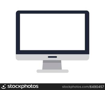 Gray Computer Monitor in Flat.. Gray computer monitor with blank white screen in flat. LCD TV monitor. LCD TV screen. Smart TV Mock-up, Vector TV screen, LED TV. Isolated object on white background. Vector illustration.