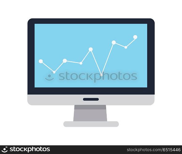 Gray Computer Monitor in Flat.. Gray computer monitor with colour diagram on screen. Concept of online business, commerce statistics, business analysis, information. LCD TV monitor. LCD TV screen. Isolated object on white background