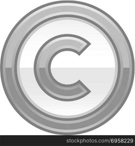 Gray Copyright Symbol Sign Glossy Icon. Use it in all your designs. The copyright symbol, or copyright sign, a circled capital letter C. Grey rounded glossy button web internet icon. Vector illustration a graphic element for design.