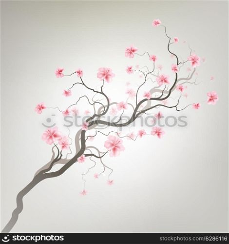 Gray Design Background With Sakura Tree