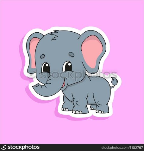 Gray elephant. Bright color sticker of a cute cartoon character. Flat vector illustration isolated on color background. Design element.