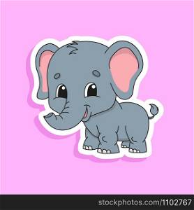 Gray elephant. Bright color sticker of a cute cartoon character. Flat vector illustration isolated on color background. Design element.