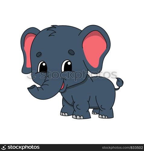 Gray elephant. Cute character. Colorful vector illustration. Cartoon style. Isolated on white background. Design element. Template for your design, books, stickers, cards, posters, clothes.