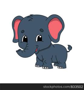 Gray elephant. Cute character. Colorful vector illustration. Cartoon style. Isolated on white background. Design element. Template for your design, books, stickers, cards, posters, clothes.